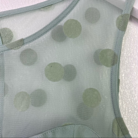 LAUREN CONRAD Light Mint Green Sheer Shoulders Polka Dot Dress Size 8 - Picture 5 of 12
